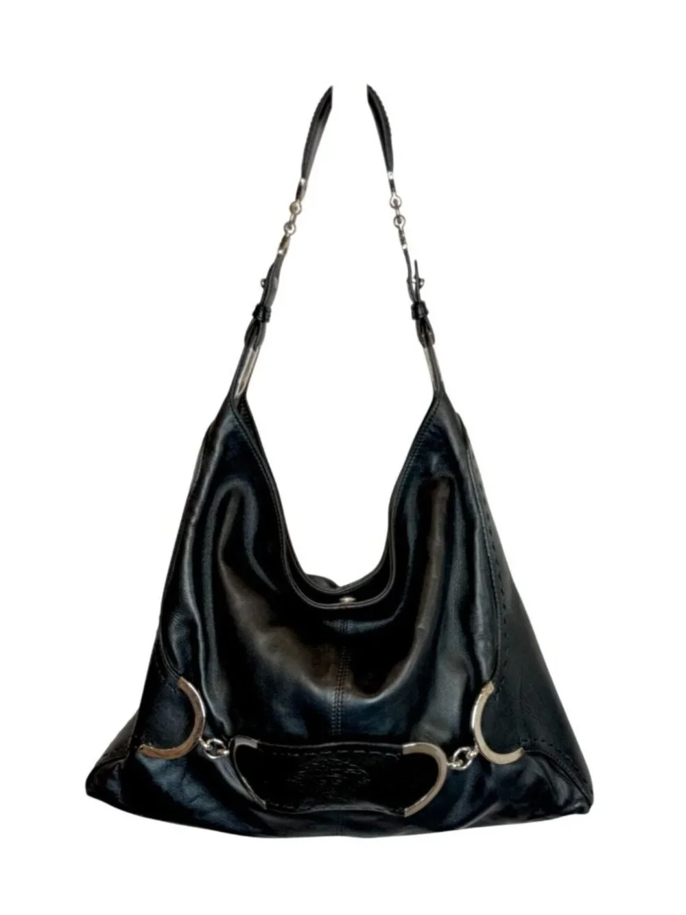 Versace Black Leather Medusa Embossed Hobo Shoulder Bag - OS